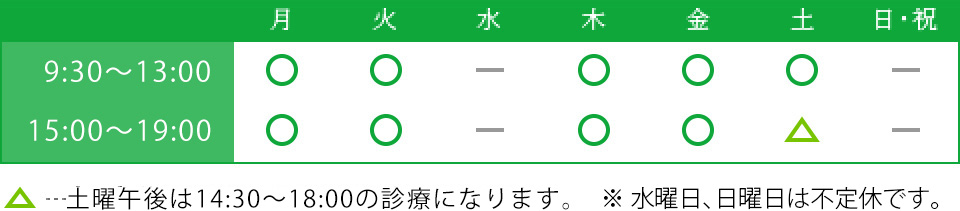 …土曜午後は14:30～17:00の診療になります。